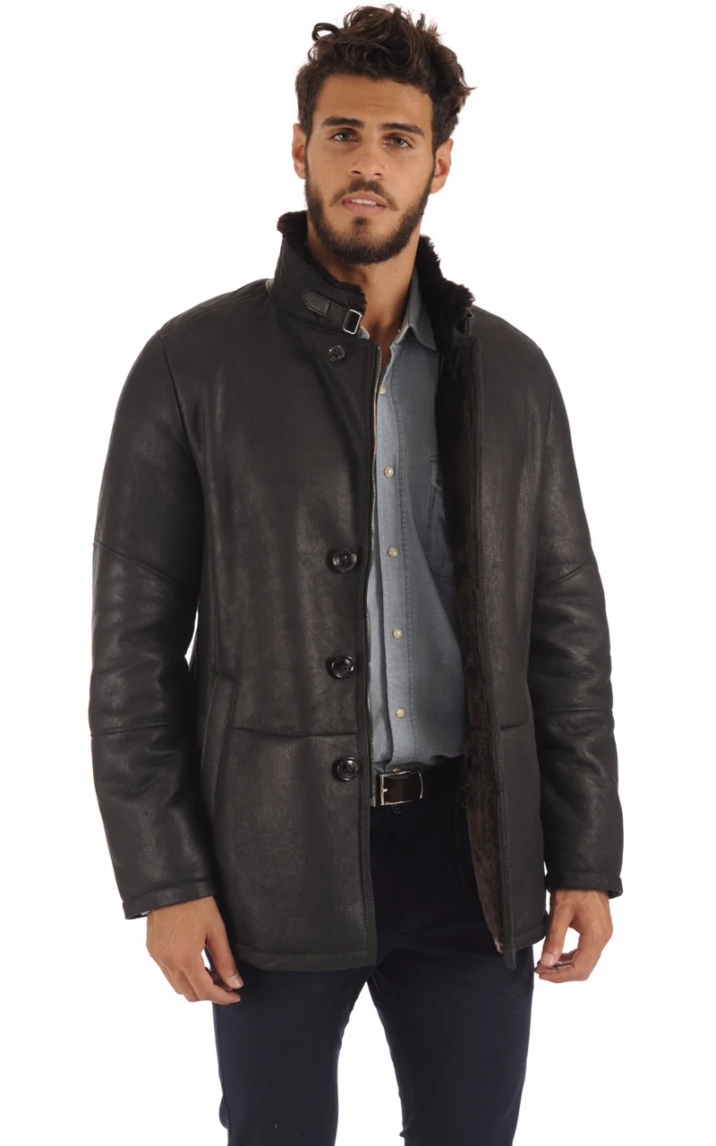 Veste peau lainée agneau entrefino noir