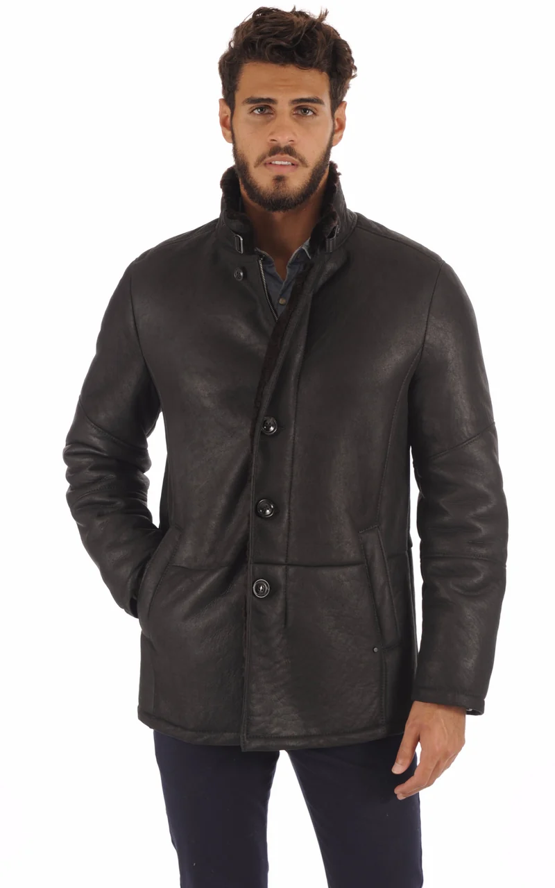 Veste peau lainée agneau entrefino noir