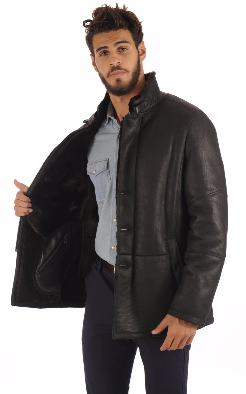 Veste peau lainée agneau entrefino noir