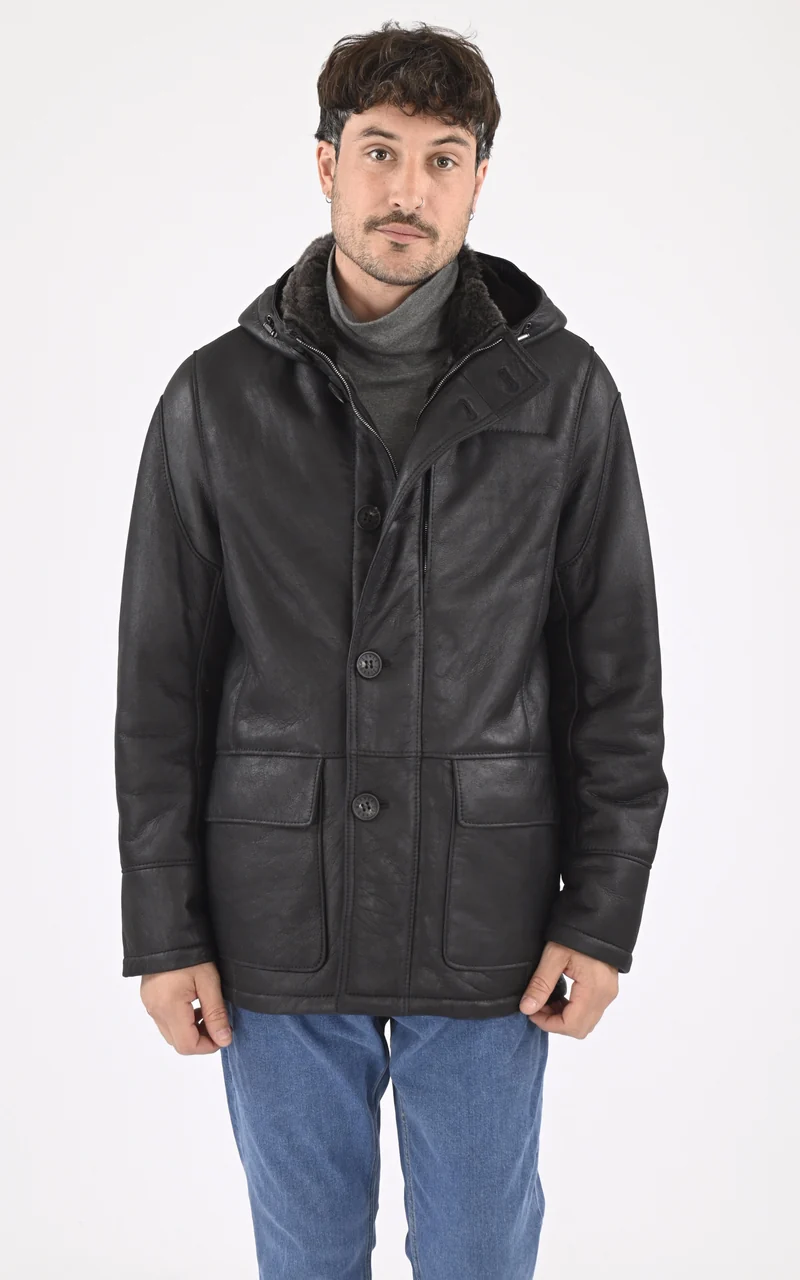 Veste à capuche peau lainée noir