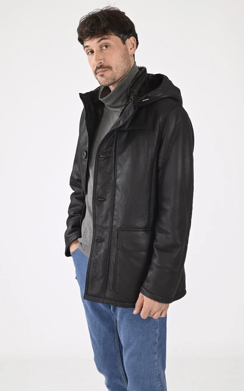 Veste à capuche peau lainée noir