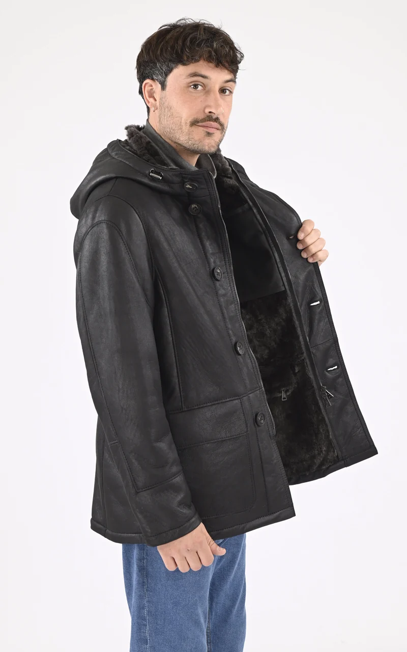 Veste à capuche peau lainée noir