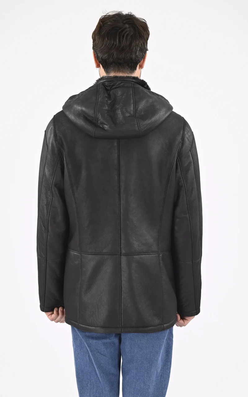 Veste à capuche peau lainée noir
