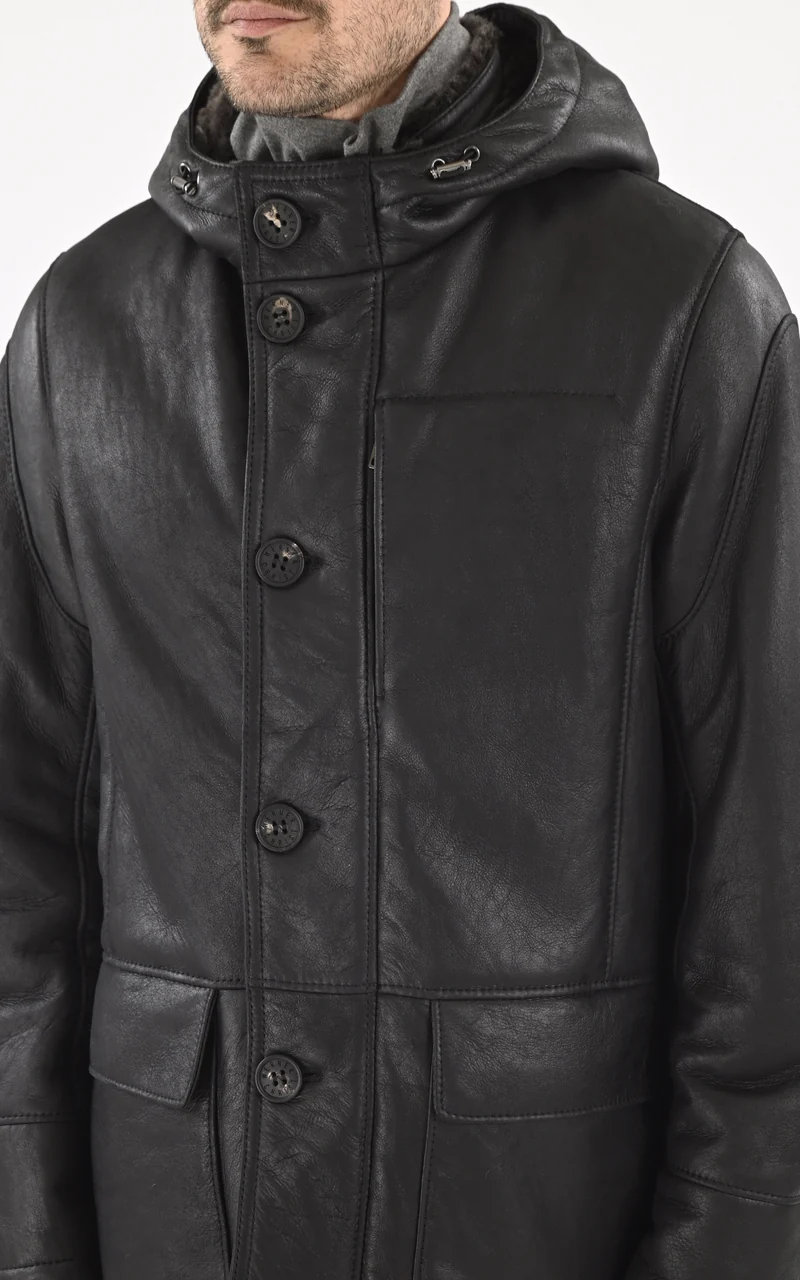 Veste à capuche peau lainée noir