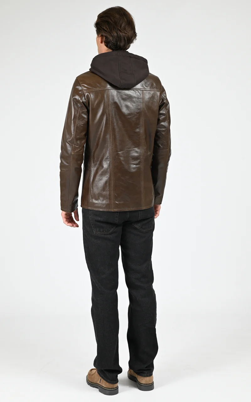 Veste capuche cuir Taggart marron