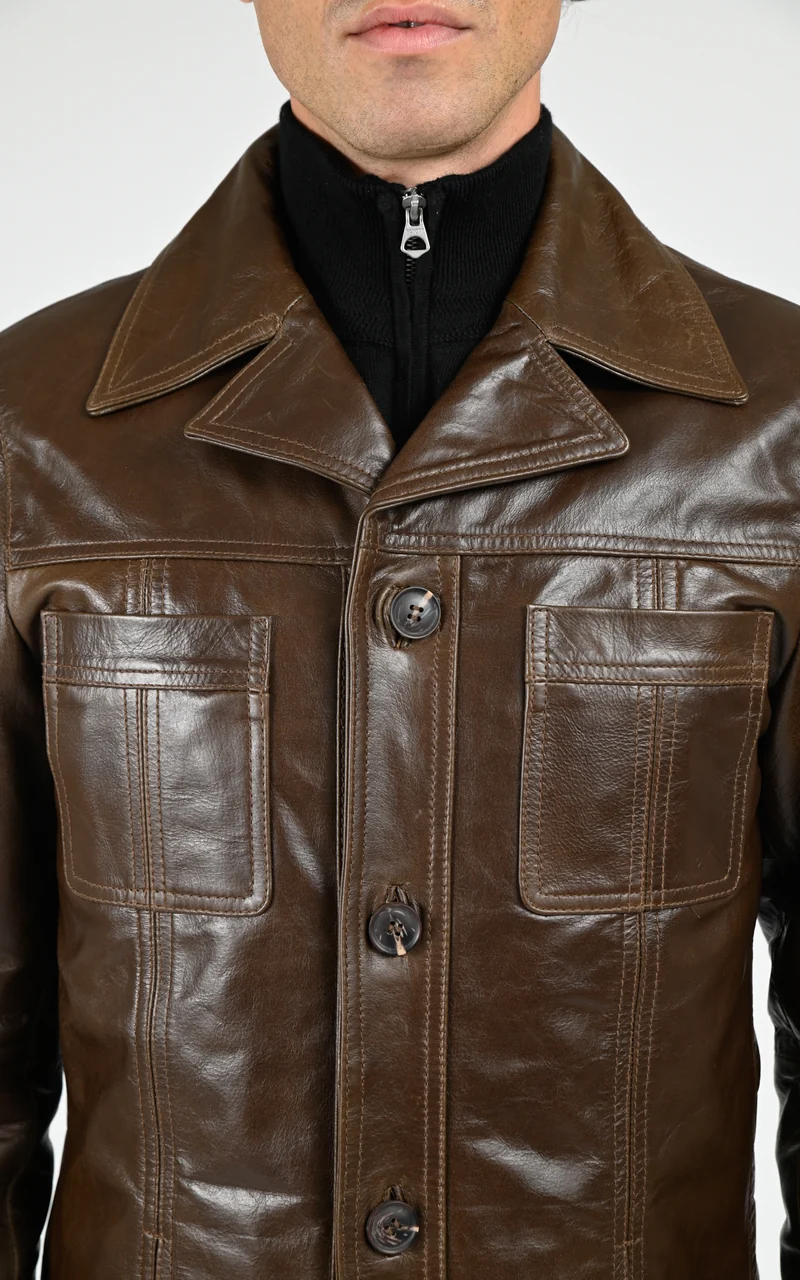 Veste capuche cuir Taggart marron
