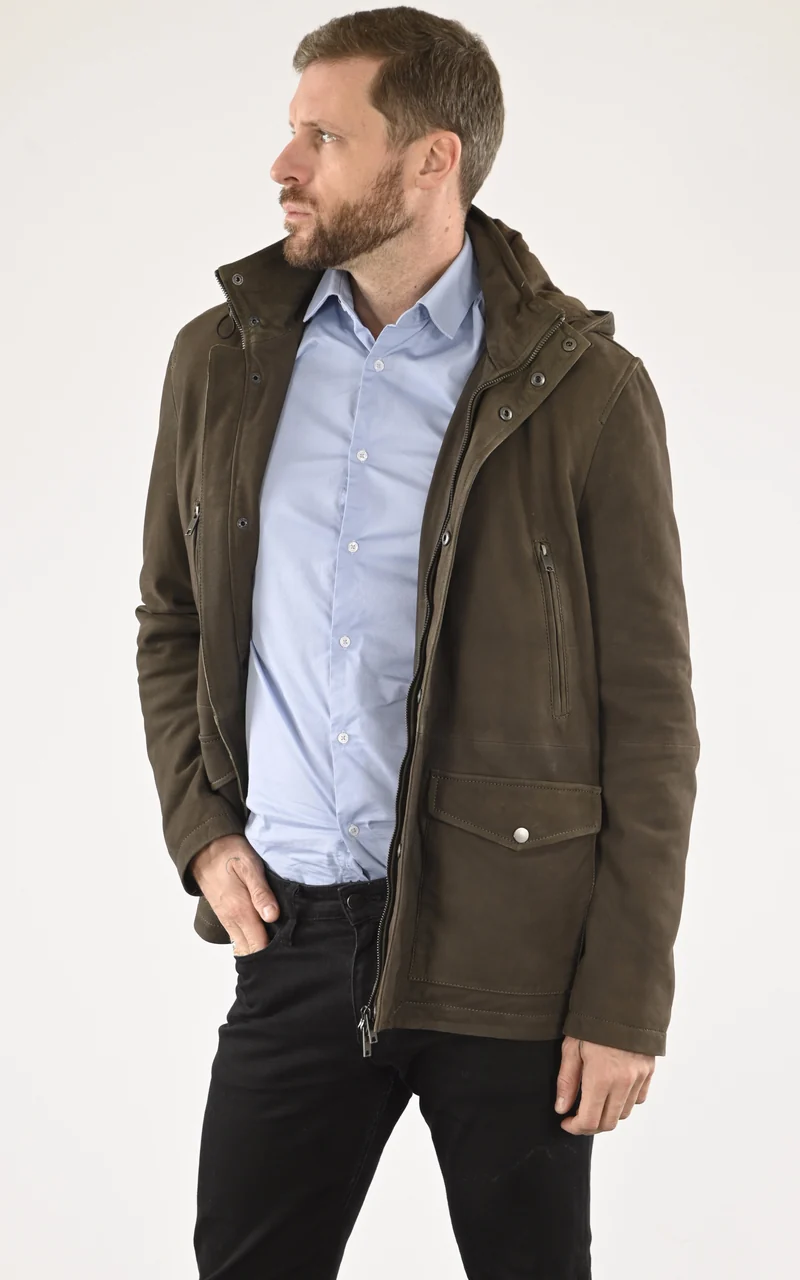 Veste cuir nubuck Tom kaki