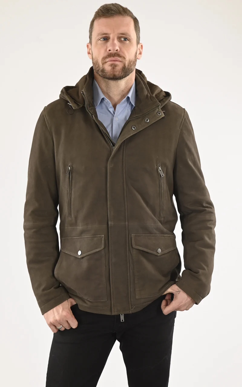 Veste cuir nubuck Tom kaki