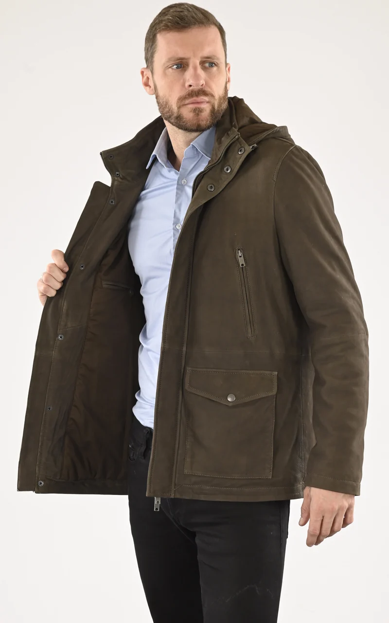 Veste cuir nubuck Tom kaki
