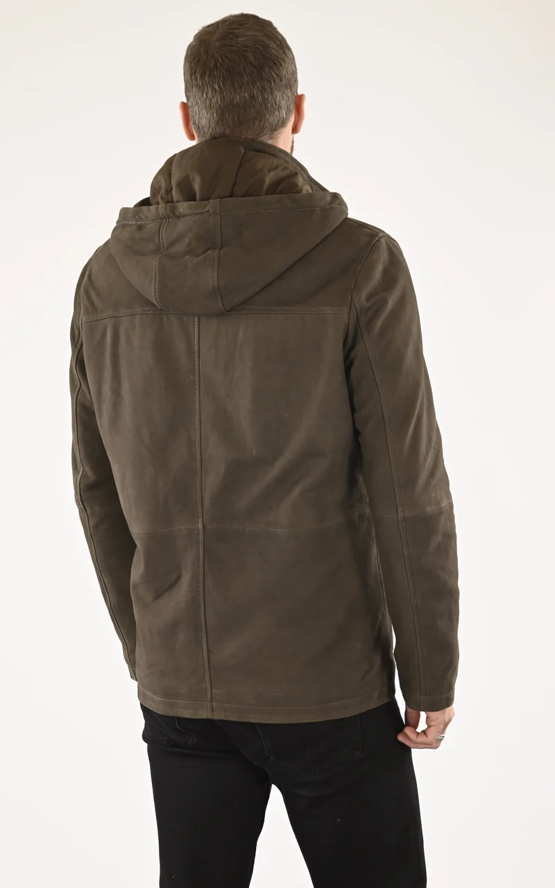 Veste cuir nubuck Tom kaki