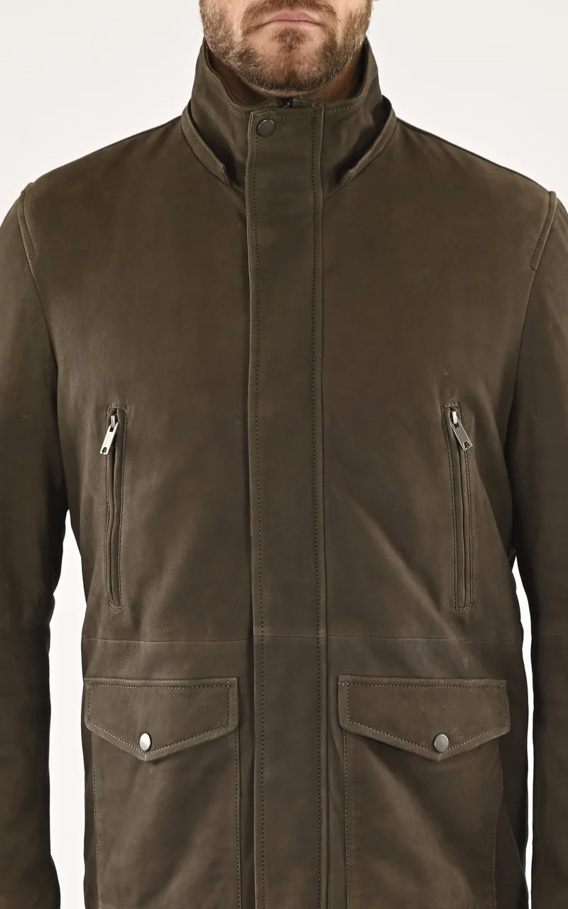 Veste cuir nubuck Tom kaki