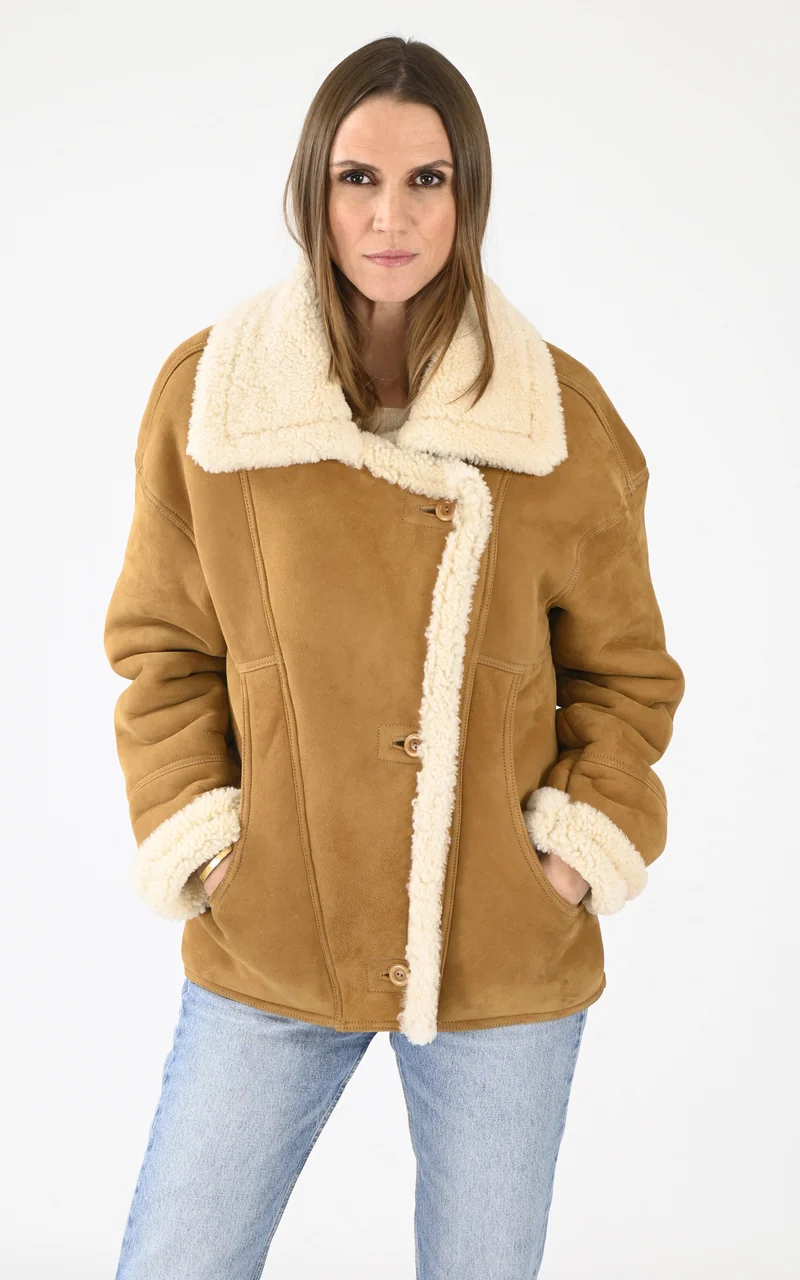 Veste peau lainée oversize Coralie camel