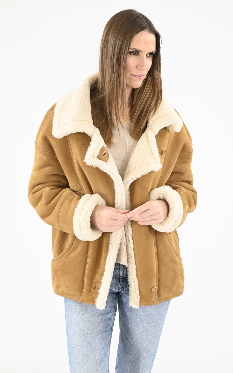 Veste peau lainée oversize Coralie camel