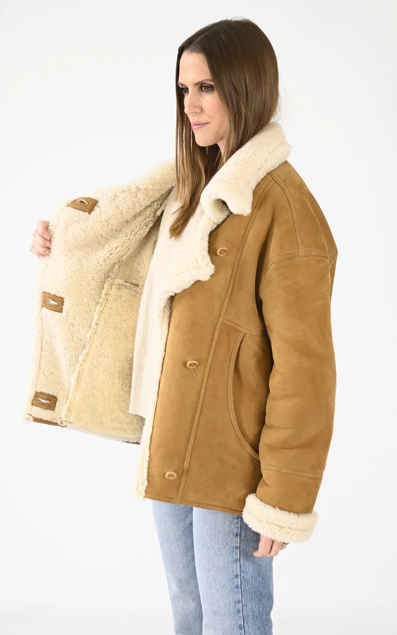 Veste peau lainée oversize Coralie camel