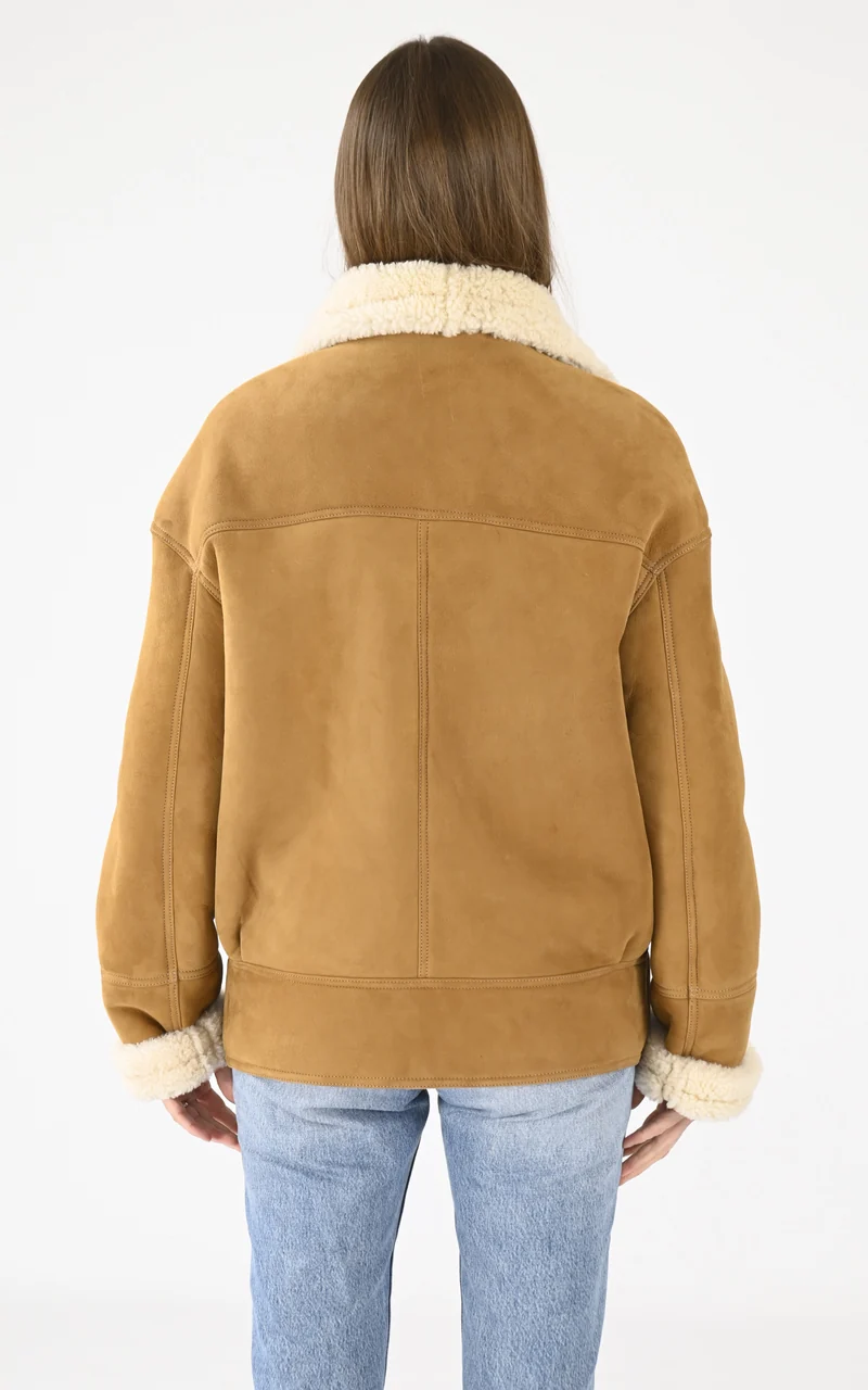 Veste peau lainée oversize Coralie camel