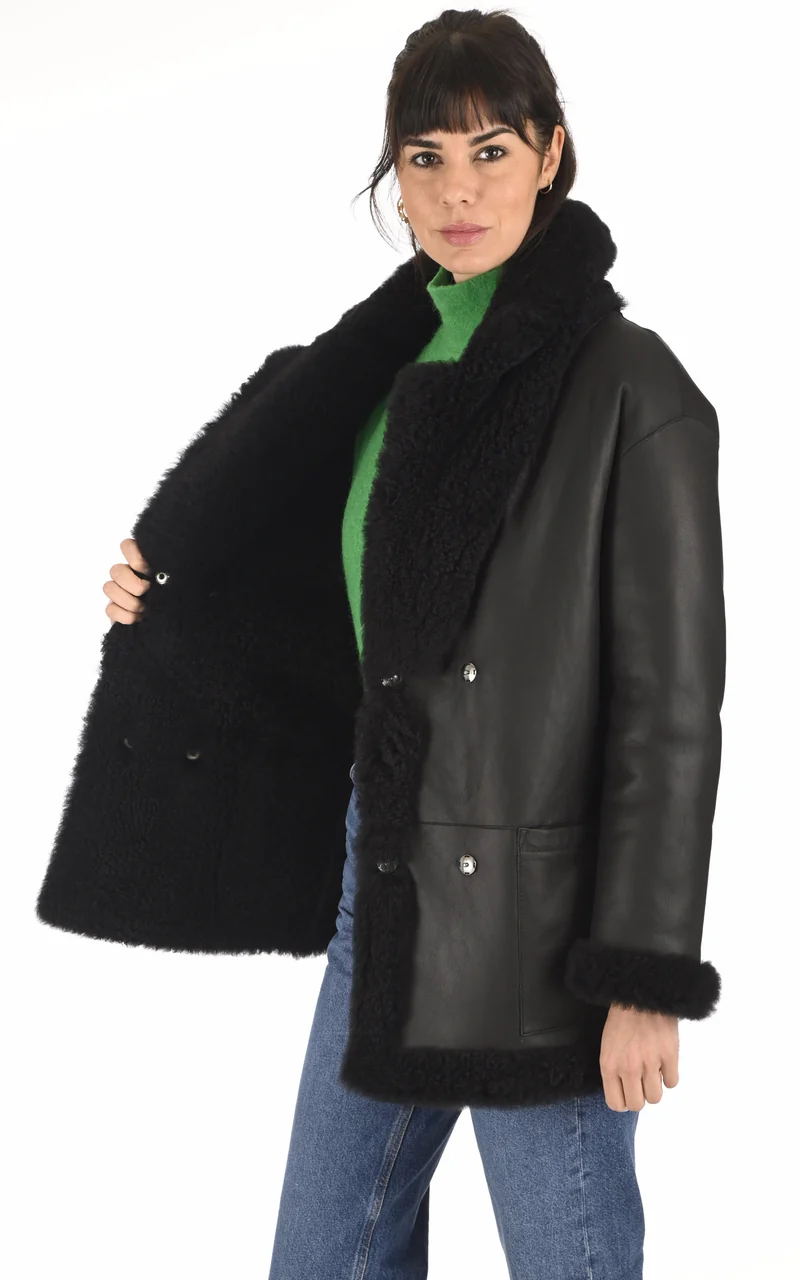 Veste peau lainée réversible Any noir