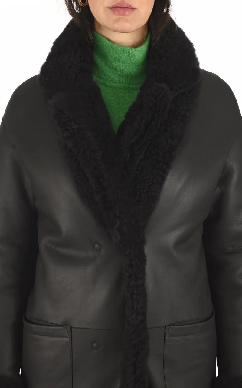 Veste peau lainée réversible Any noir