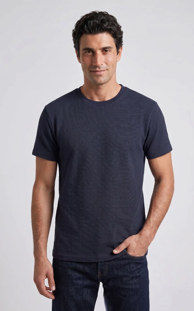 T-shirt maille effet gaufré bleu marine