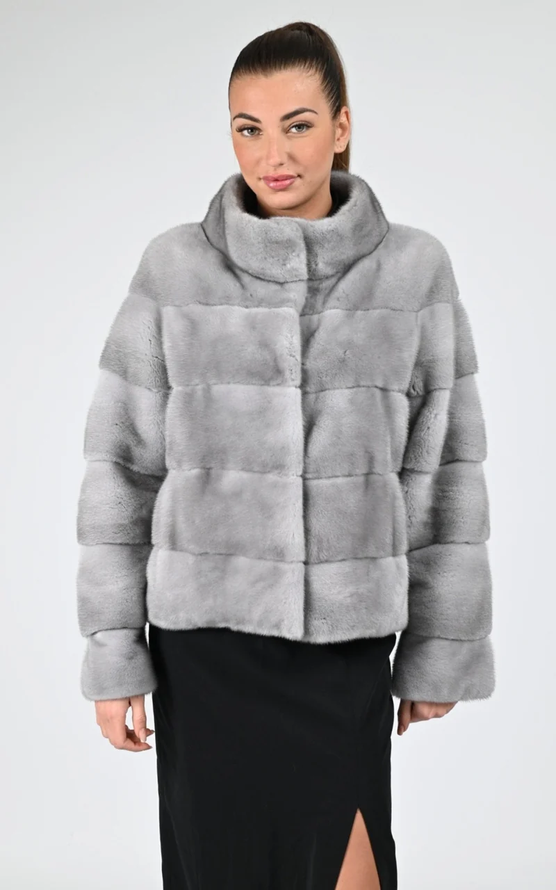 Veste en vison gris perle