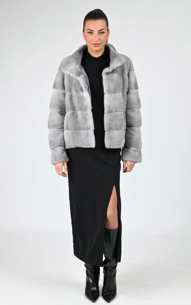 Veste en vison gris perle