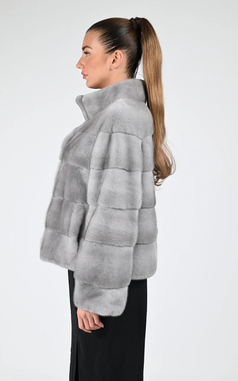 Veste en vison gris perle