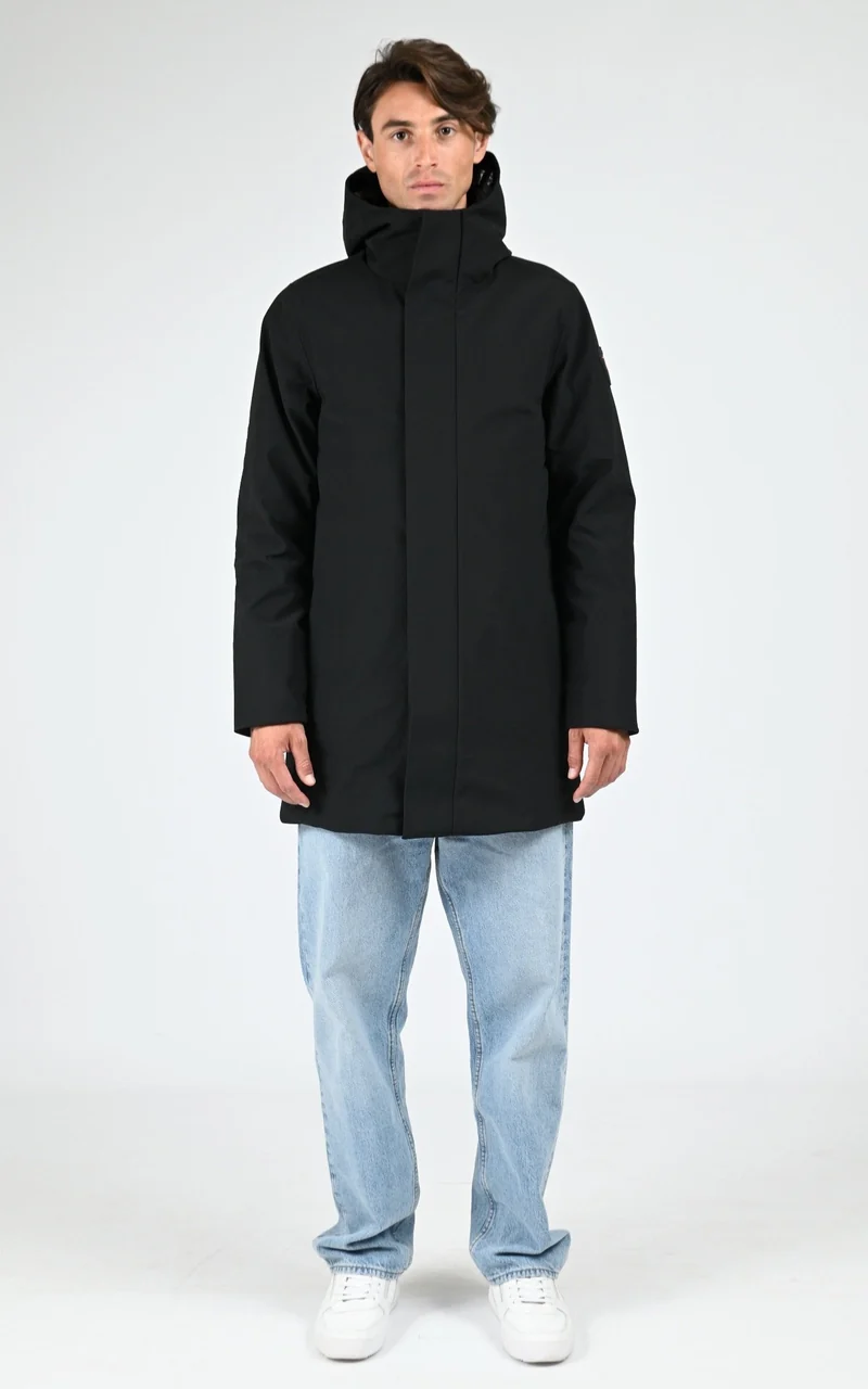 Parka longue à capuche noir