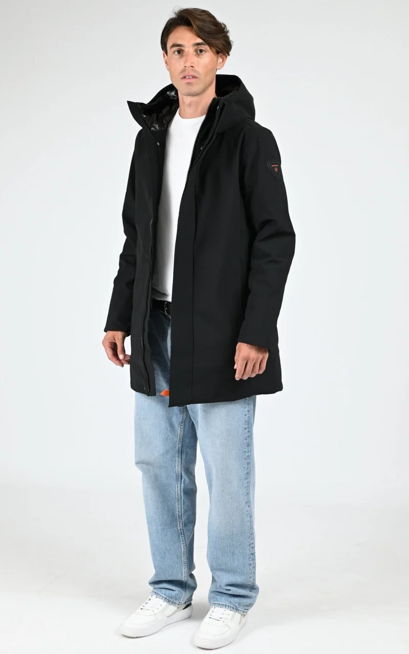 Parka longue à capuche noir