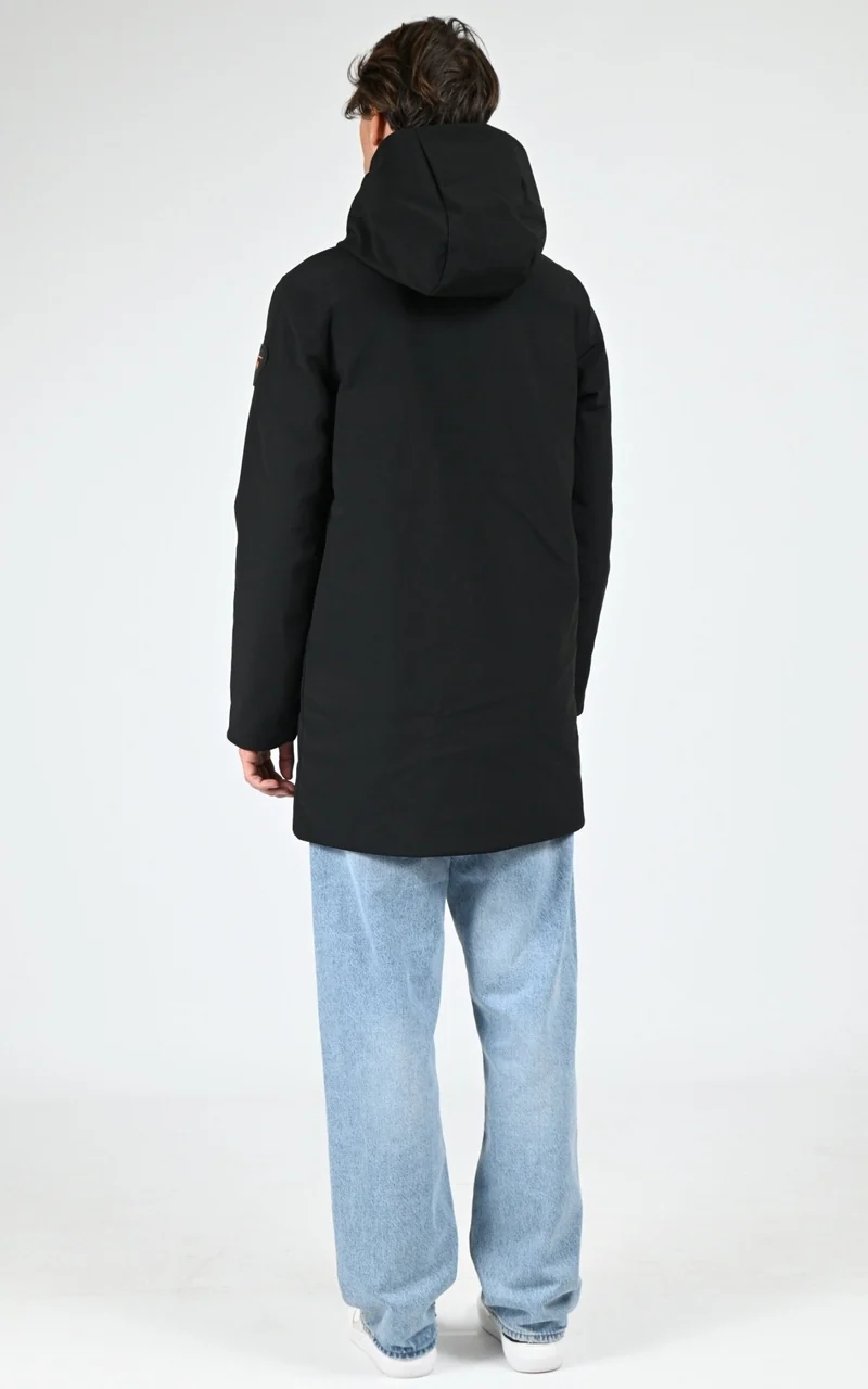 Parka longue à capuche noir