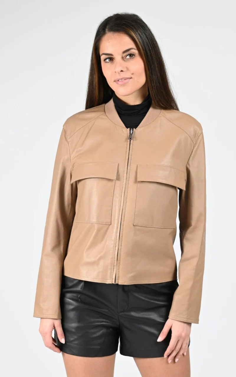 Veste réversible cuir d'agneau taupe