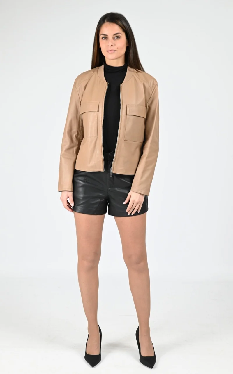 Veste réversible cuir d'agneau taupe
