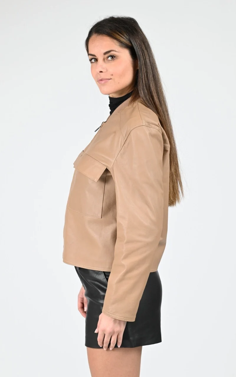 Veste réversible cuir d'agneau taupe
