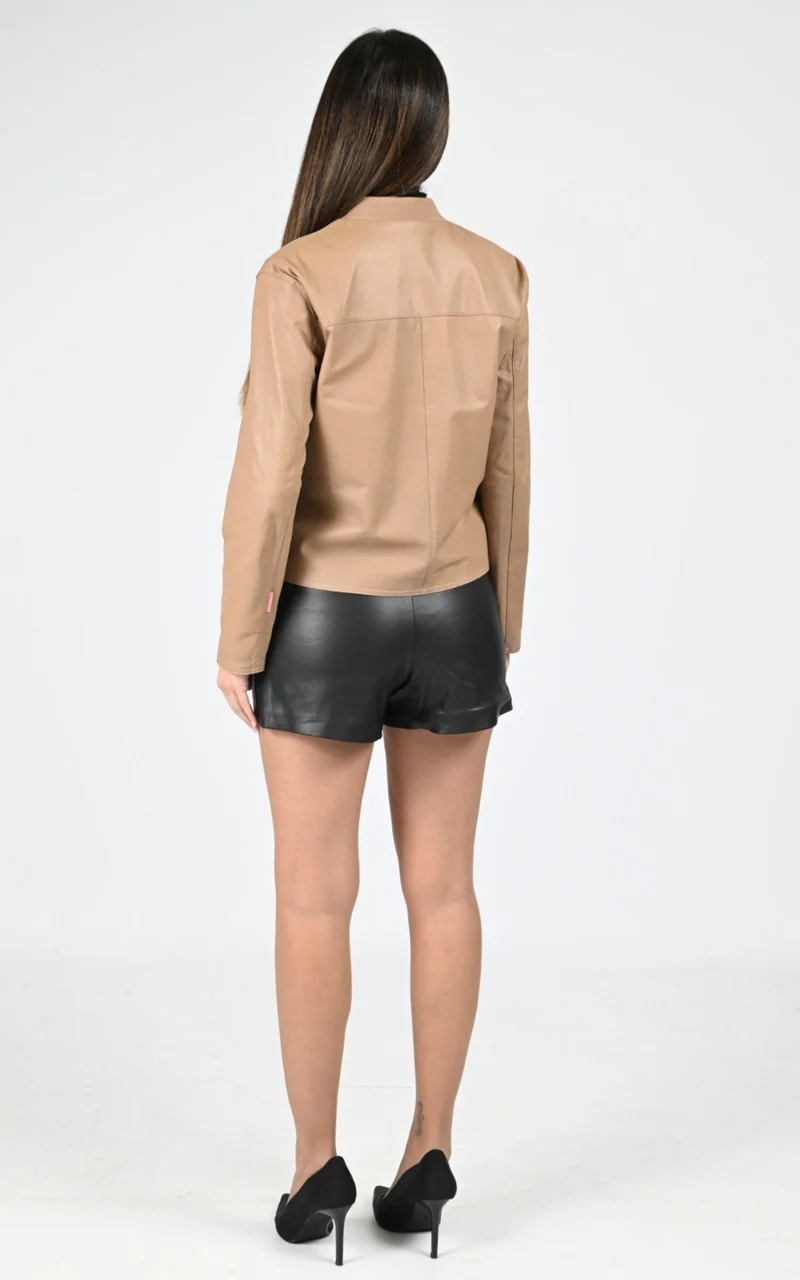 Veste réversible cuir d'agneau taupe