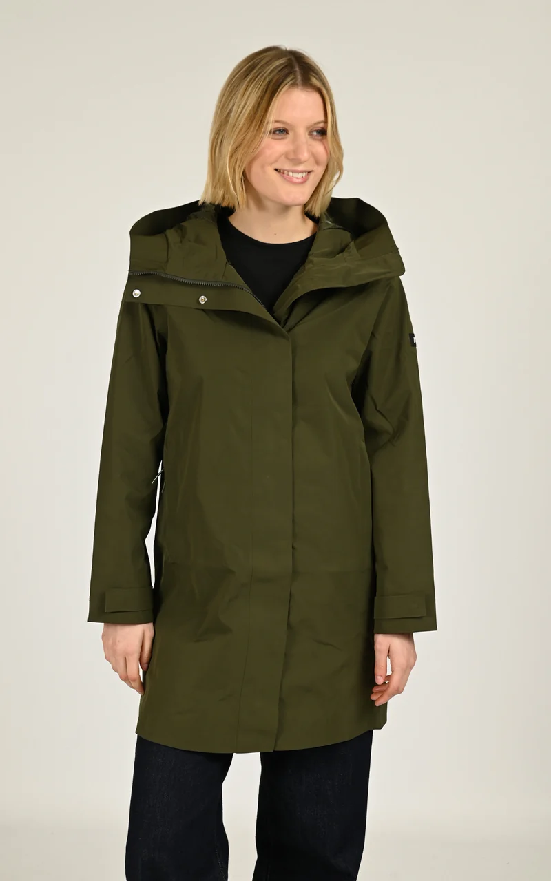 Parka longue à capuche kaki