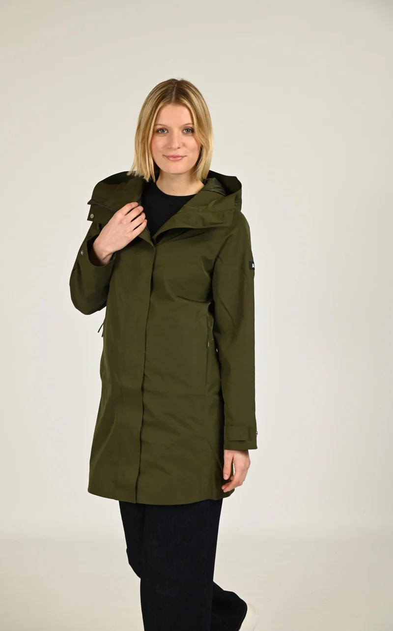 Parka longue à capuche kaki