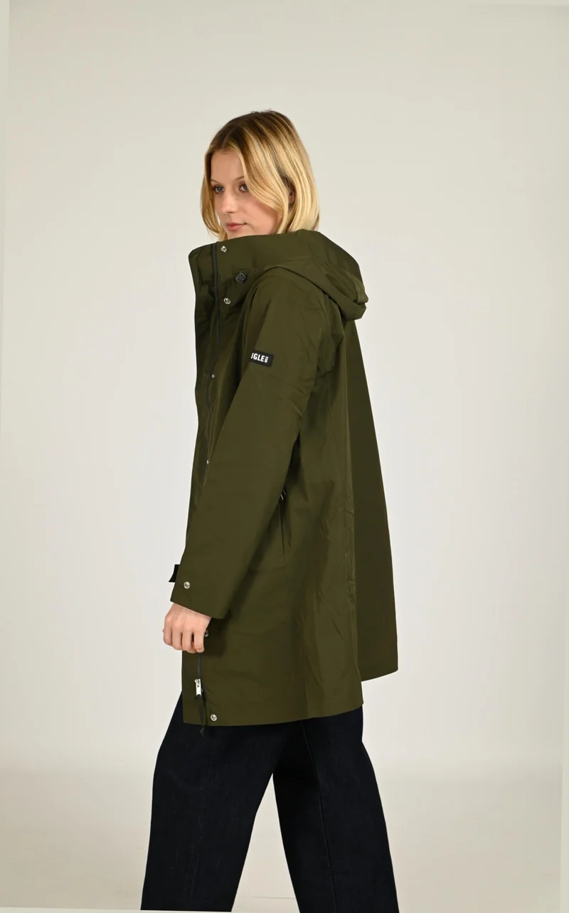 Parka longue à capuche kaki