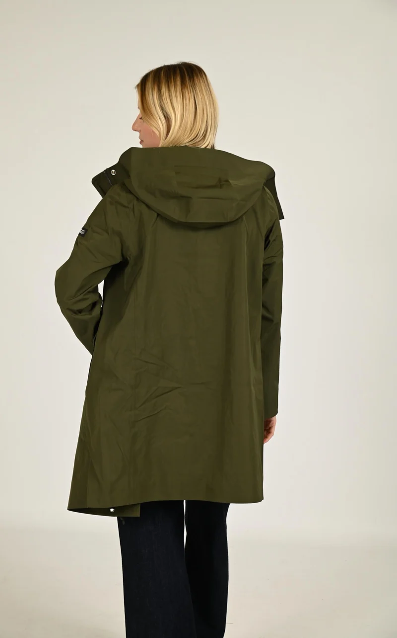 Parka longue à capuche kaki