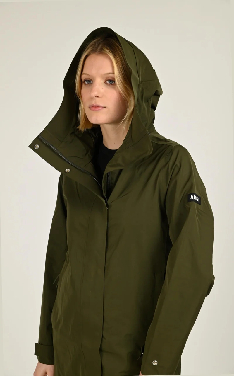 Parka longue à capuche kaki