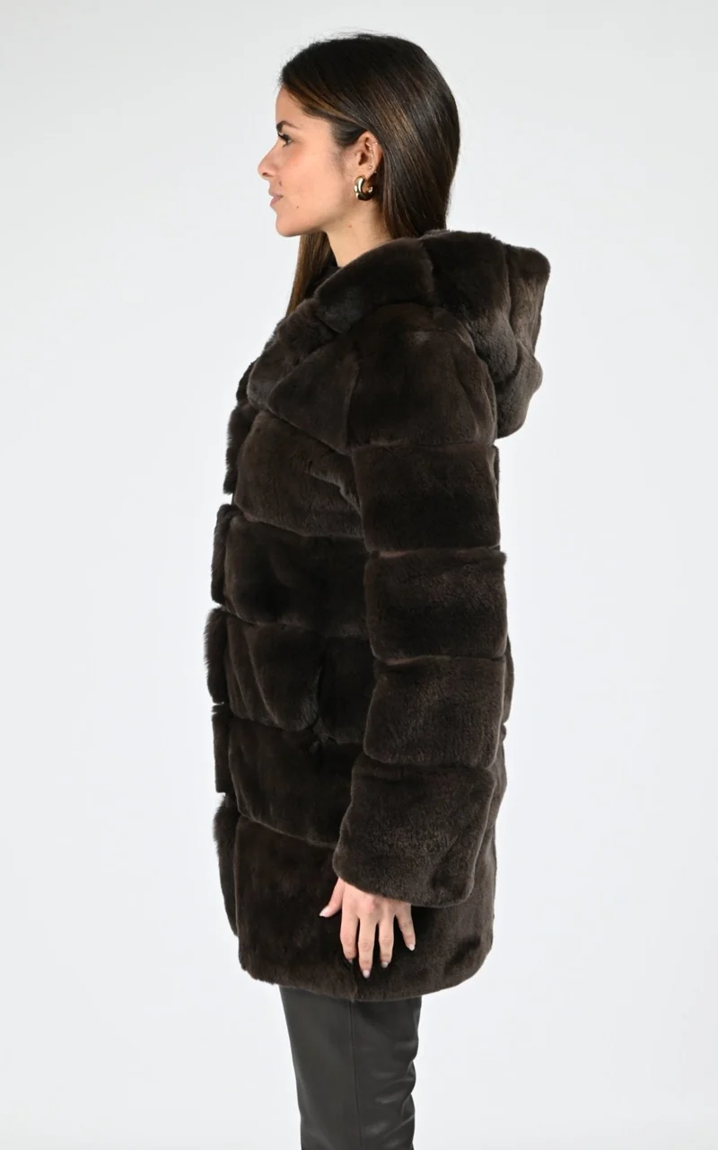 Veste capuche fourrure de lapin rex marron