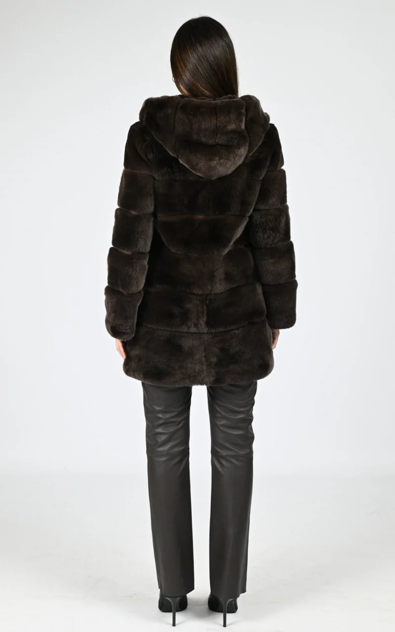 Veste capuche fourrure de lapin rex marron