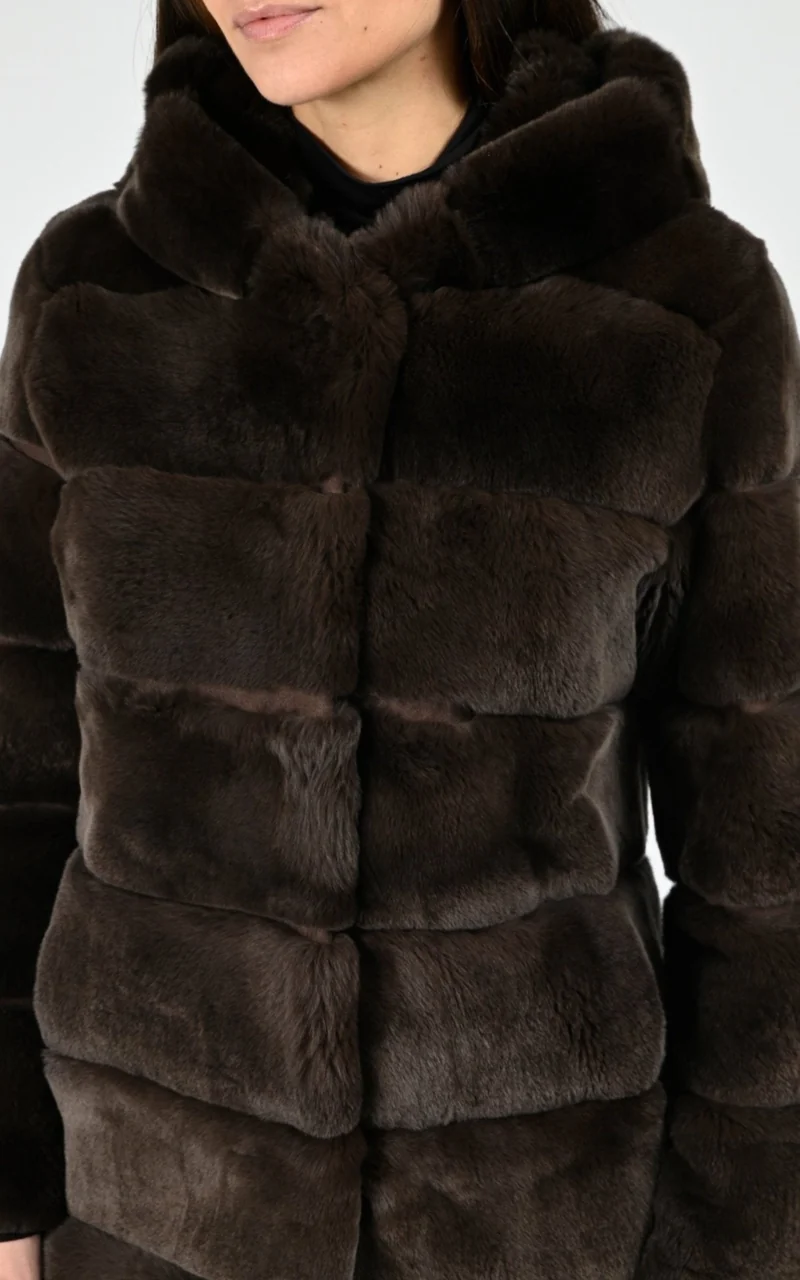 Veste capuche fourrure de lapin rex marron
