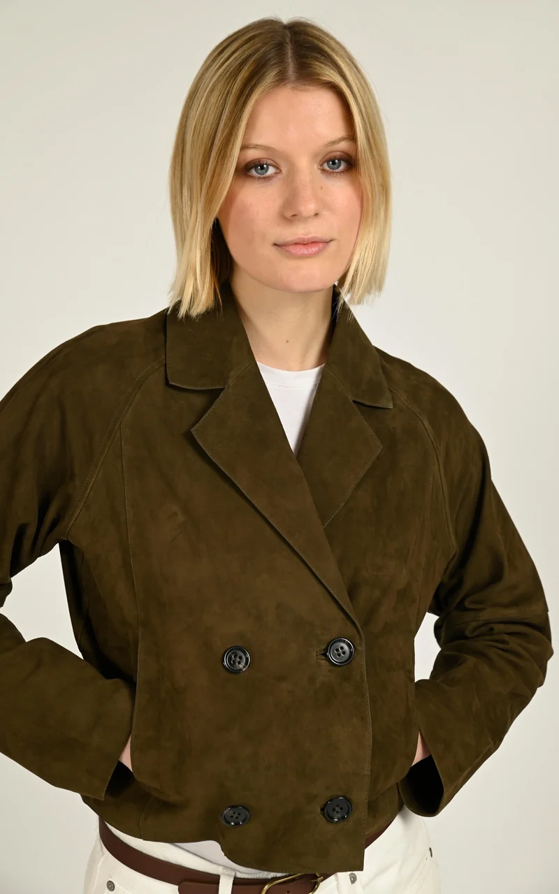 Veste courte en daim Alex kaki