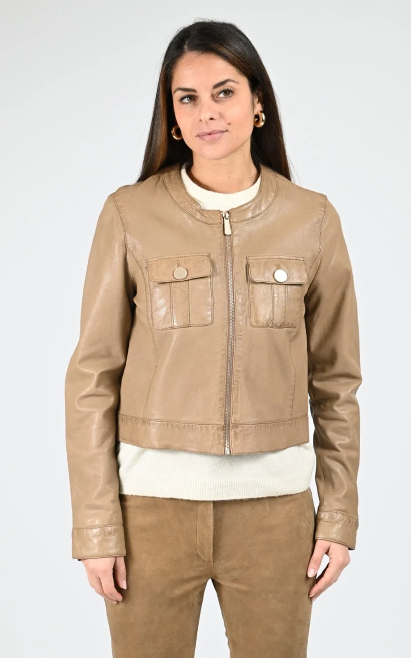 Veste en cuir d'agneau Susan taupe