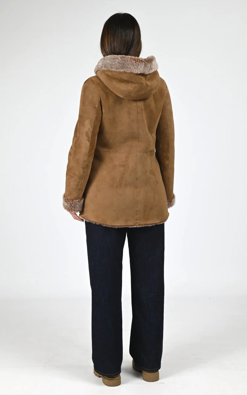 Veste à capuche peau lainée café