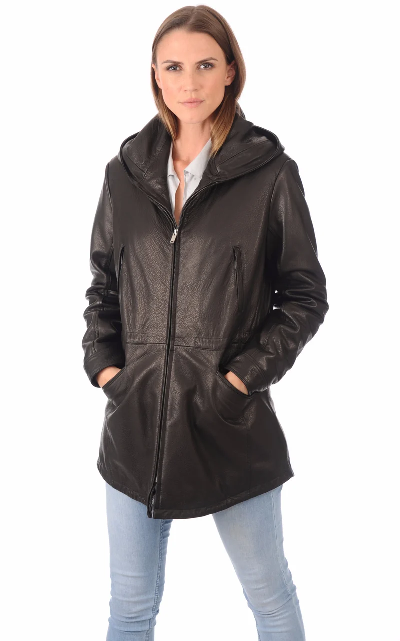 Veste à capuche Irene cuir noir