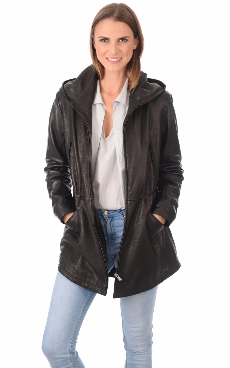 Veste à capuche Irene cuir noir