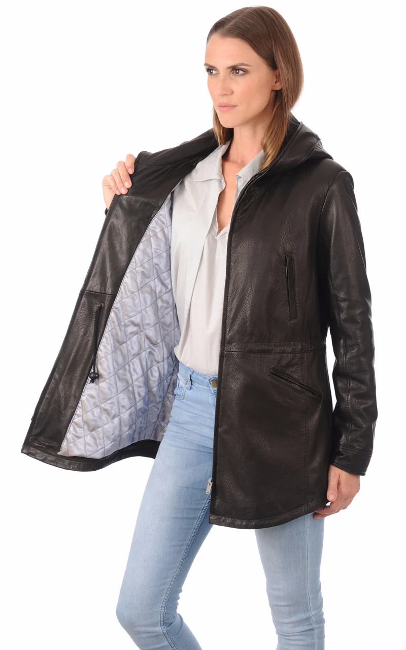 Veste à capuche Irene cuir noir