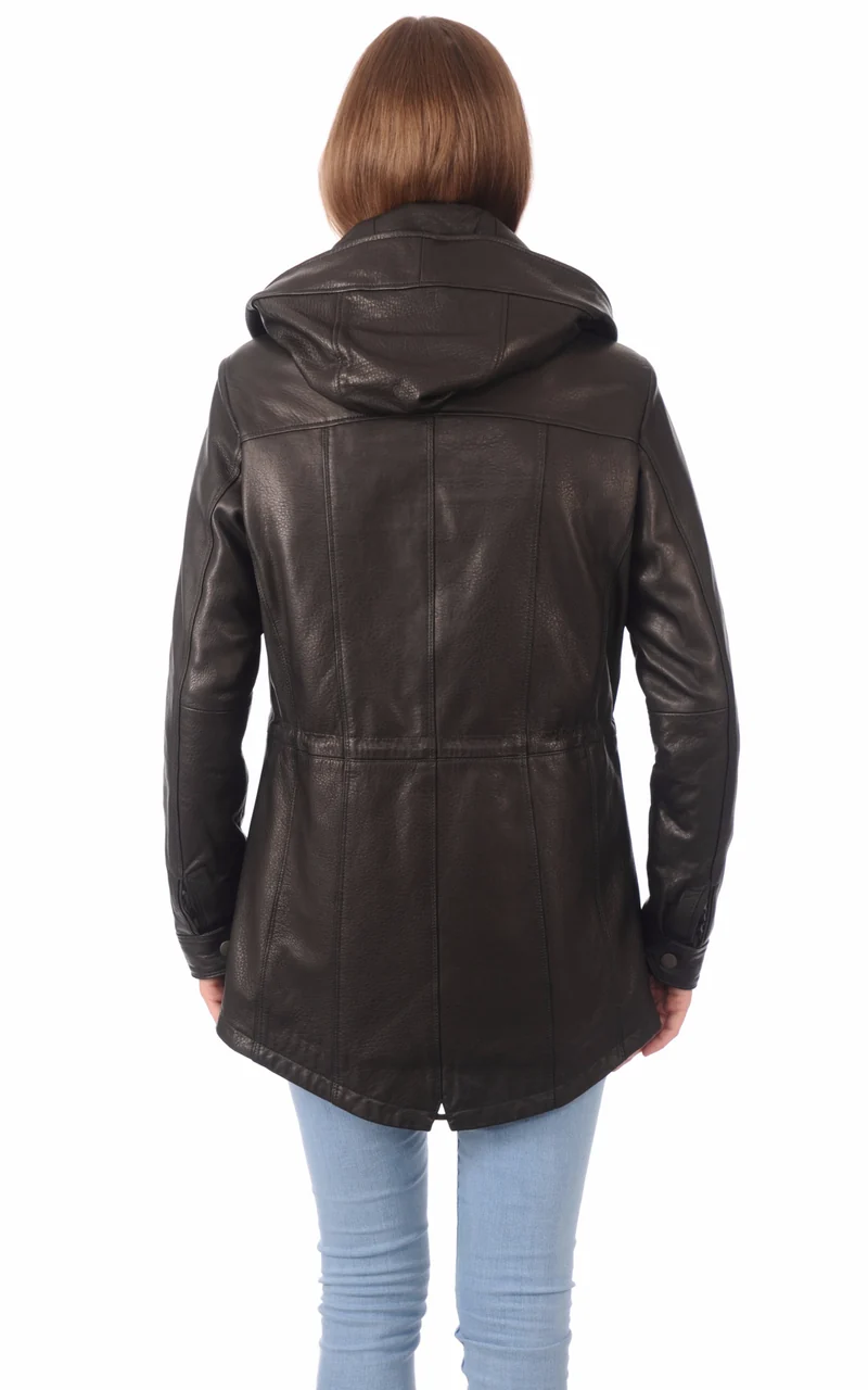 Veste à capuche Irene cuir noir