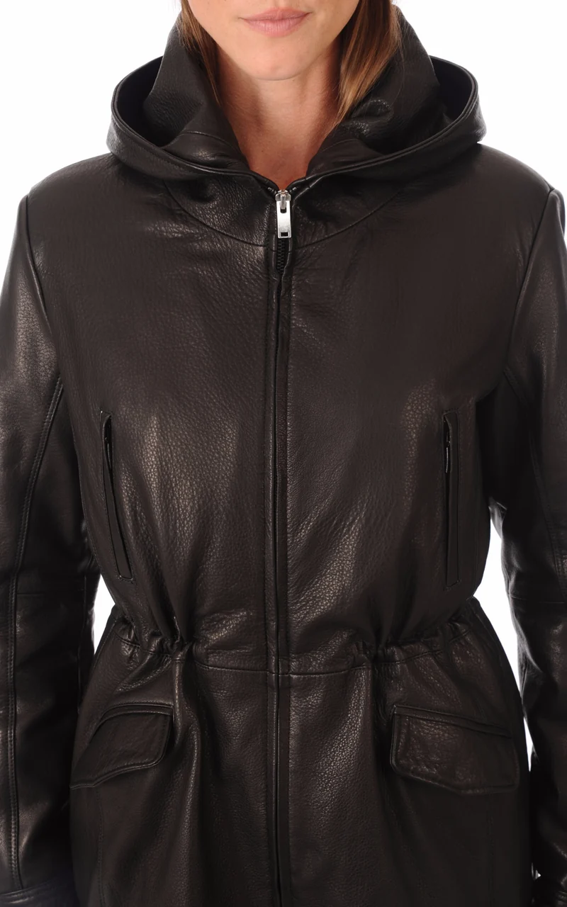 Veste à capuche Irene cuir noir