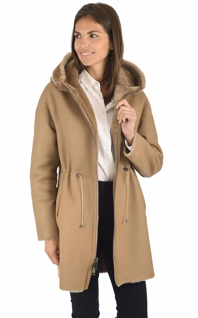 Veste réversible peau lainée camel