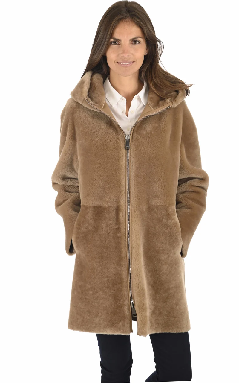 Veste réversible peau lainée camel